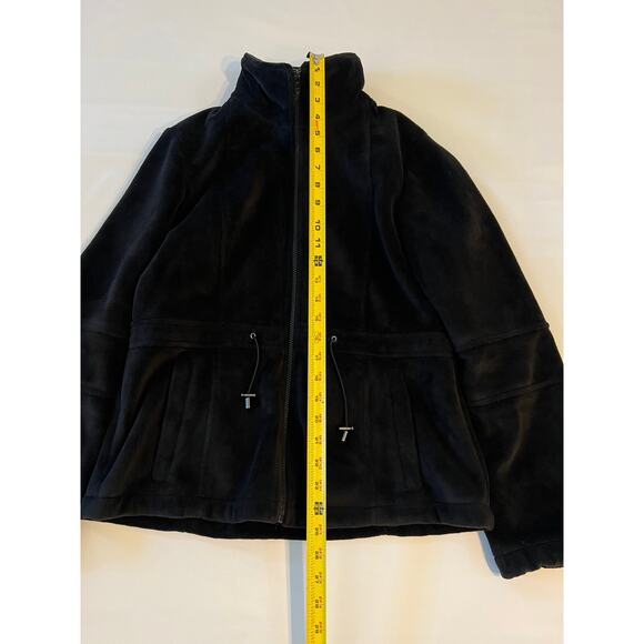 Kristen Blake Plush Fleece Zip Up Jacket Womens Medium Black Velour Cinch Waist - Picture 4 of 16